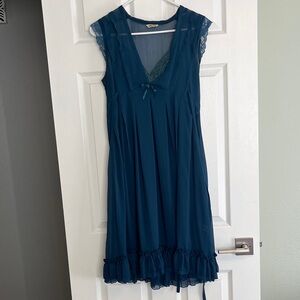 Chic Teal Mini Dress with Lace Accents